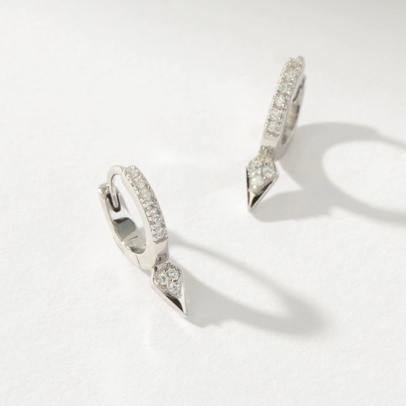 NEW Uncommon James Silver Tipping Point Pavé Huggie Earrings - Picture 2 of 4